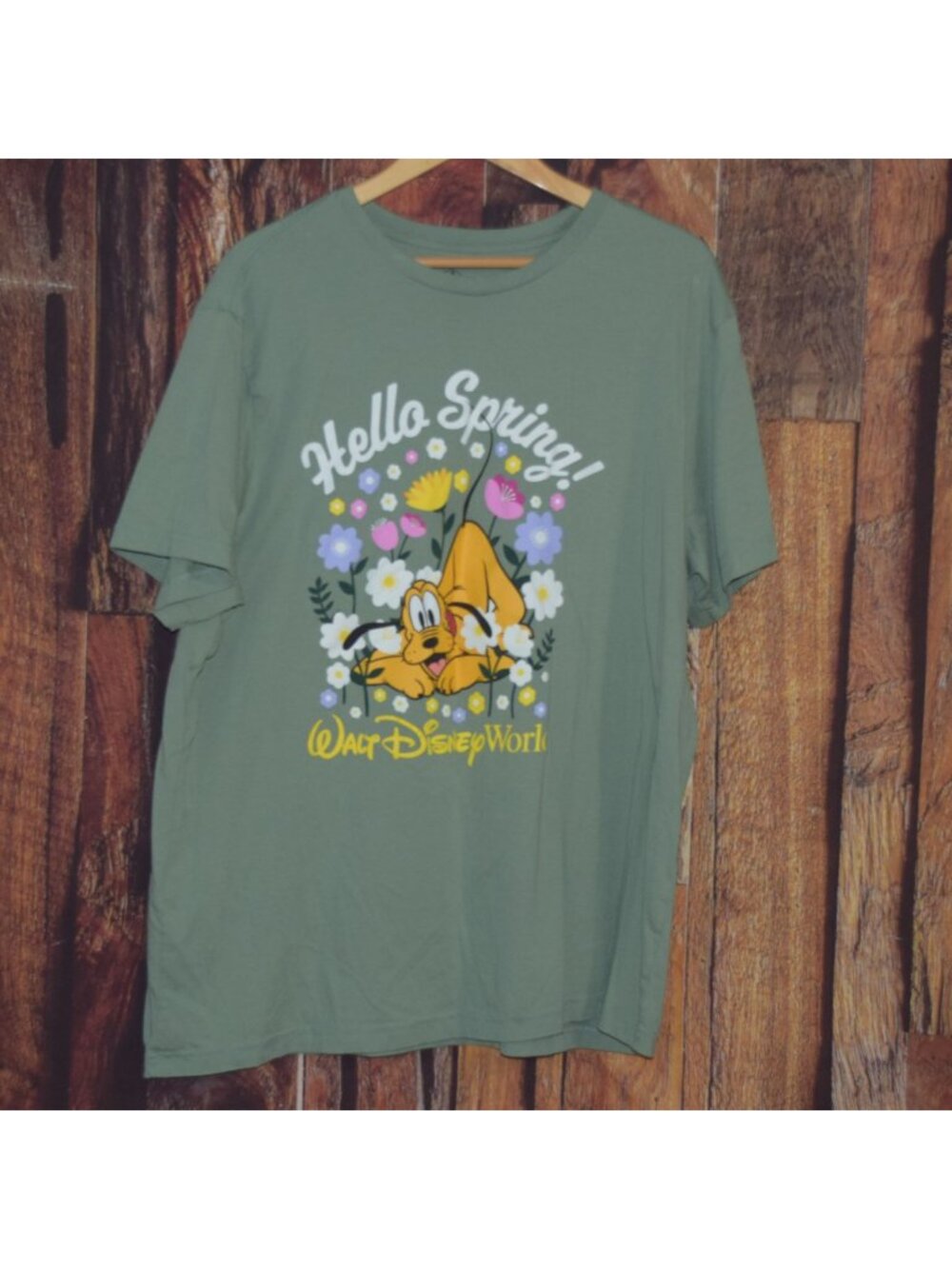 Disney Parks “Hello Spring” Disney World Pluto Souvenir Adult 2XL T-SHIRT